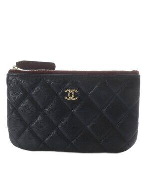 Chanel Quilted Caviar Leather Classic Small Zip Pouch CC Logo Black